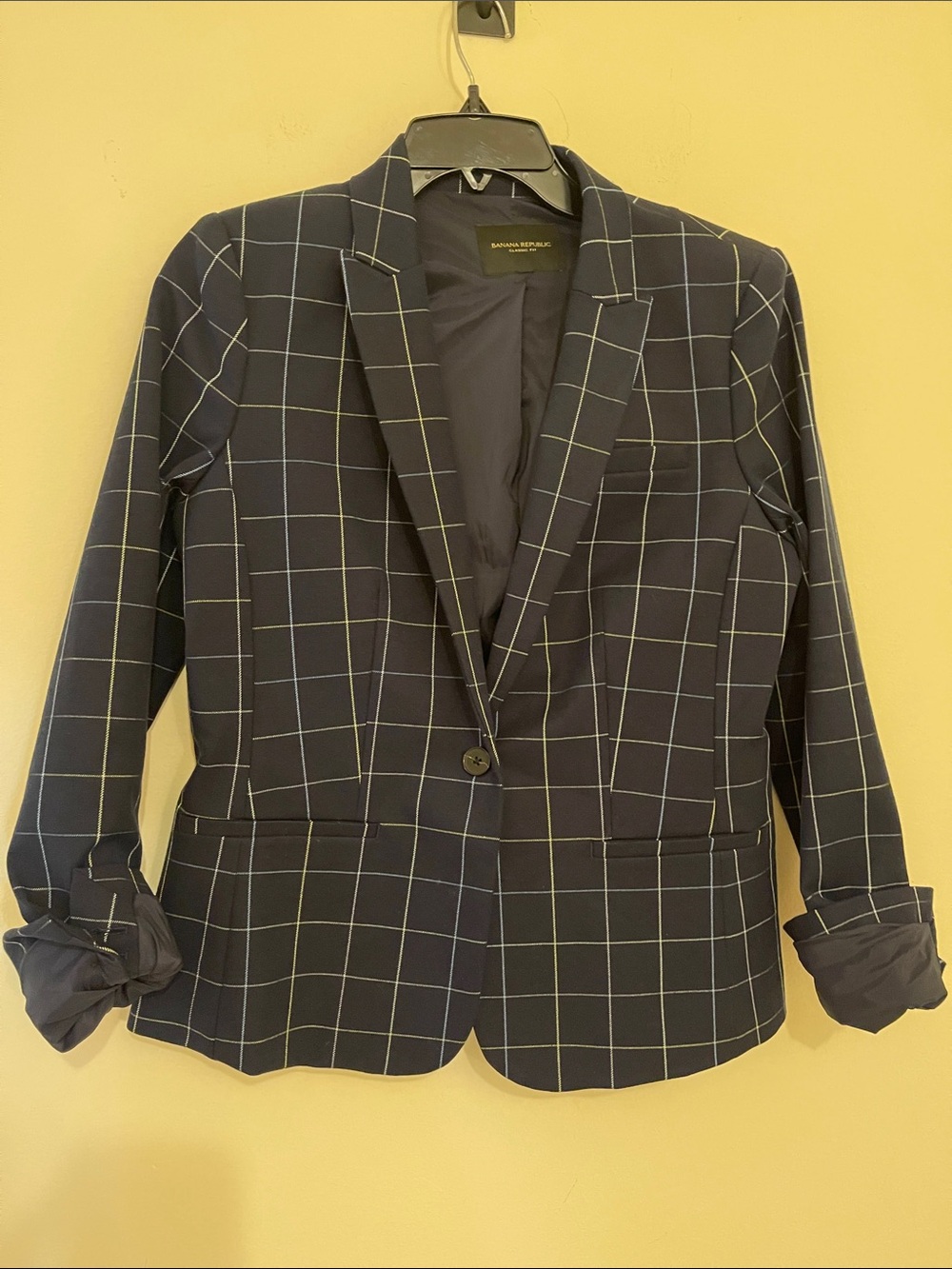 Banana Republic Navy Windowpane Blazer